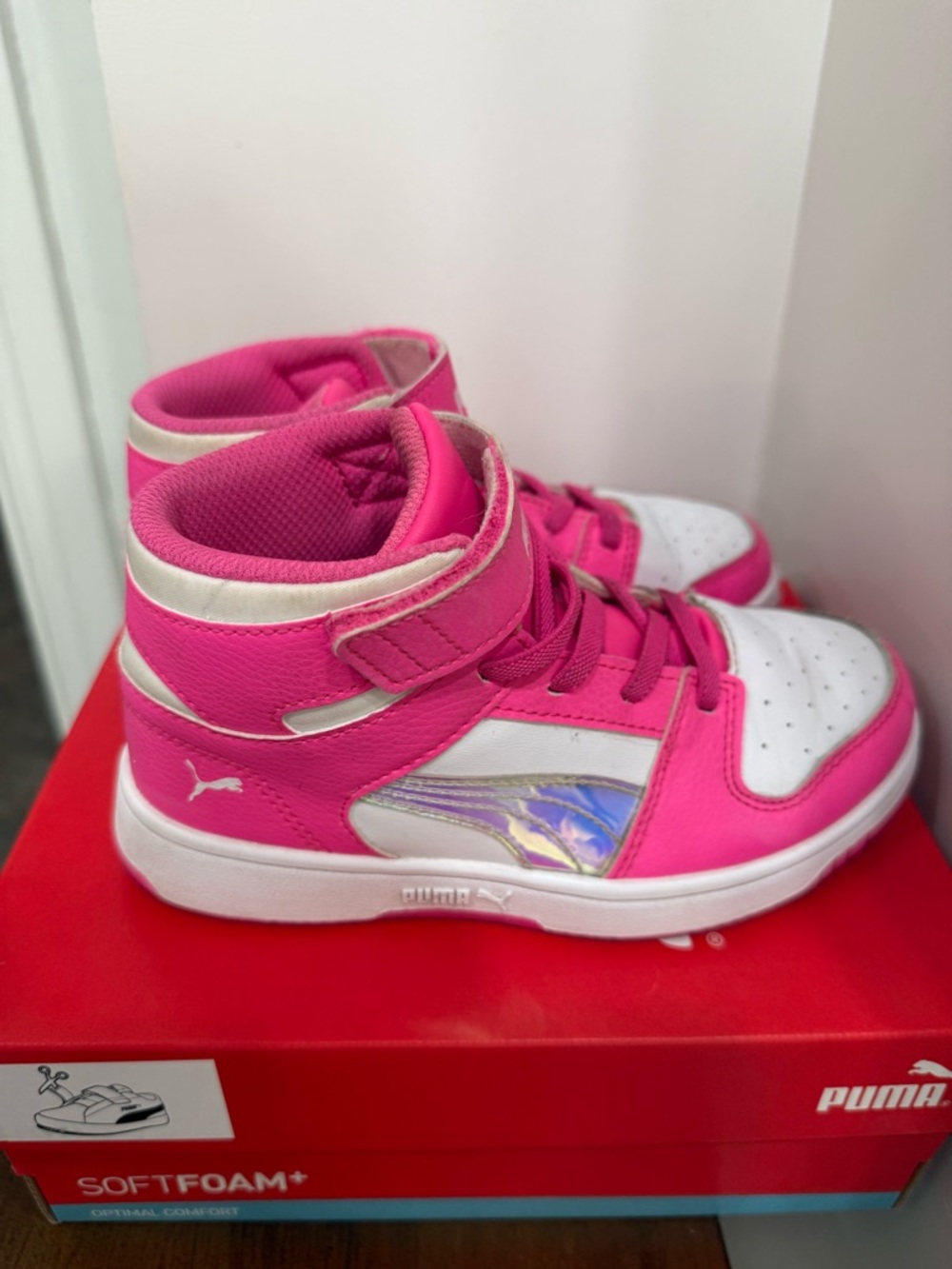 Puma Kids Pink and White High-Top Sneakers